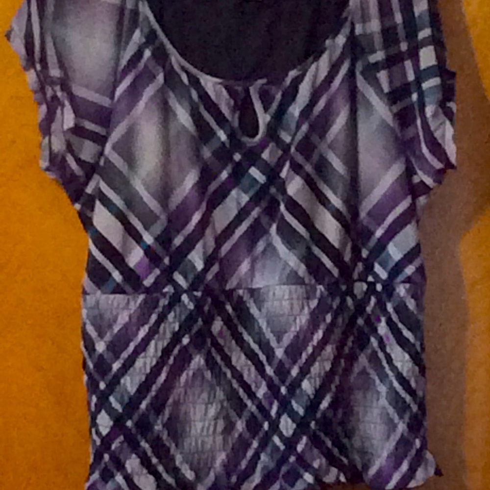 COPY - Unique Plaid Cap Sleeved Worthington Top